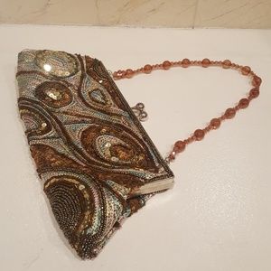 Beaded Brown Clutch Purse